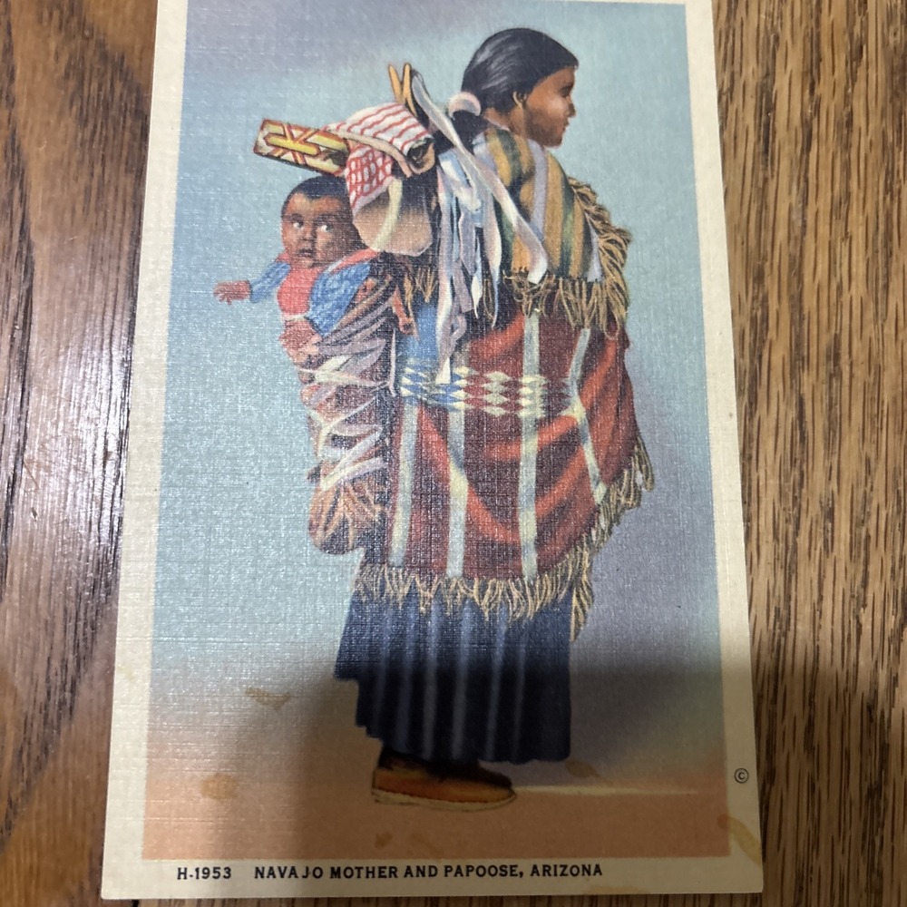 Fred Harvey Postcard Navajo Indian Mother & Papoose - circa 1920s H-1953